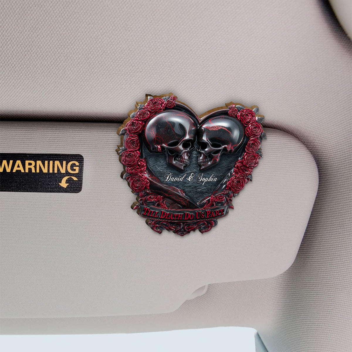 Till Death Do Us Part - Personalized Skull Shaped Car Visor Clip