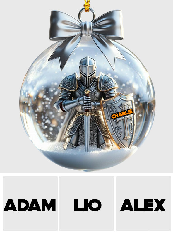 Knight Of God - Personalized Christian Snow Globe Ornament With Bow