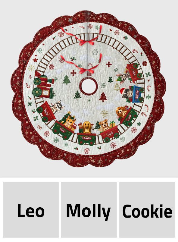 Cute Dog And Cat Christmas Train - Personalized Dog Shaped Tree Skirt
