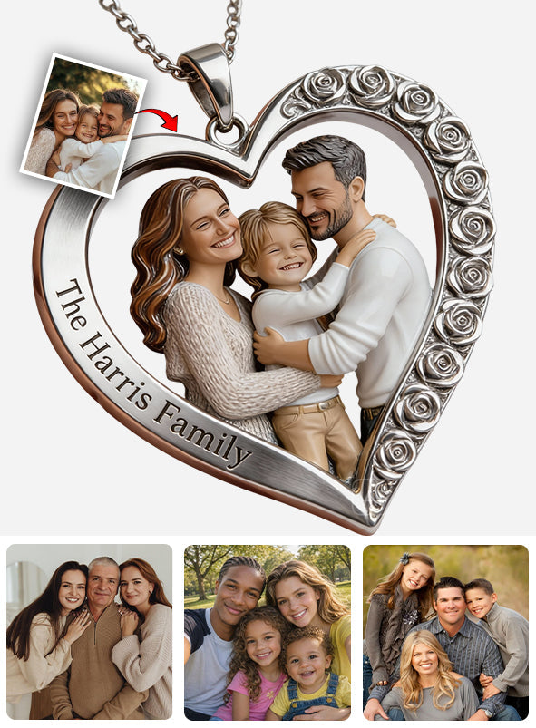 Custom From Any Photo - Personalized Family Shaped Metal Pendant Necklace