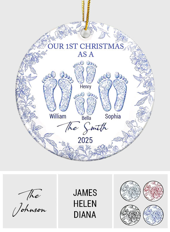 Our First Christmas - Personalized Family Ceramic Circle Ornament