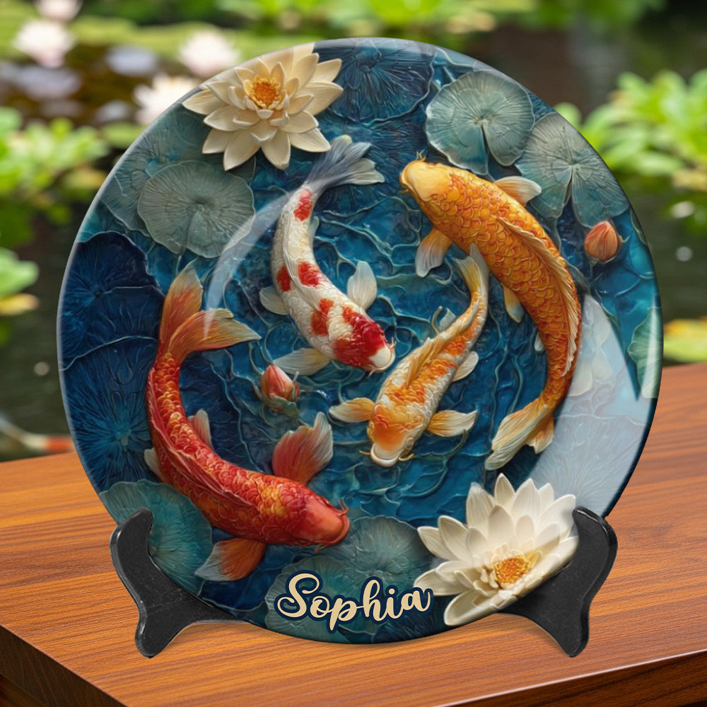 Magnifique Poisson - Assiette ronde en céramique personnalisée avec motif Koi