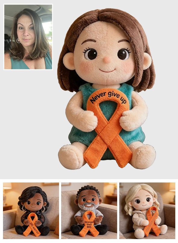 Never Give Up Orange Ribbon - Personalized Multiple Sclerosis Awareness Premium Faux Fur Pillow