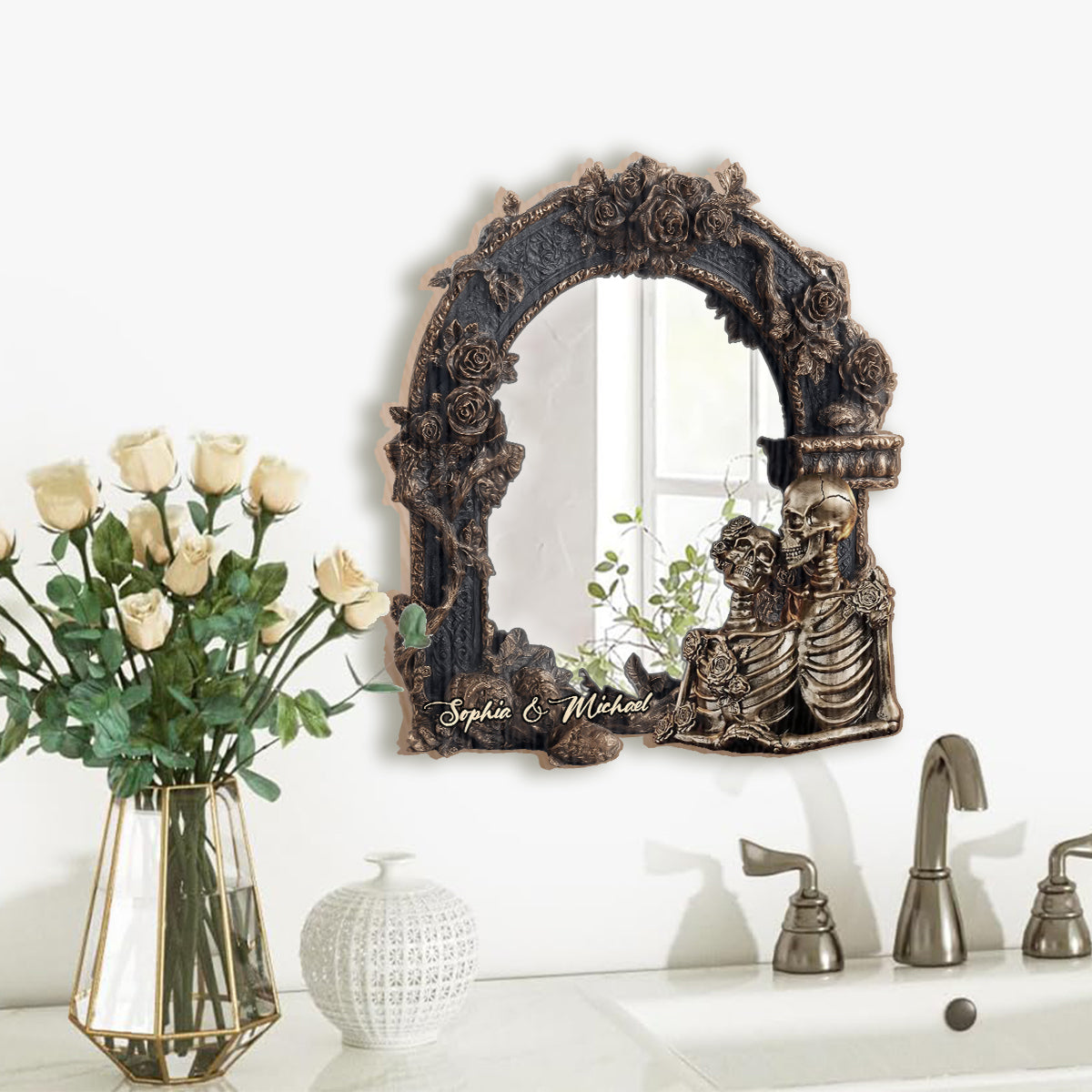 Couple Gothic Romance - Personalized Skull Wall Hanging Mirror