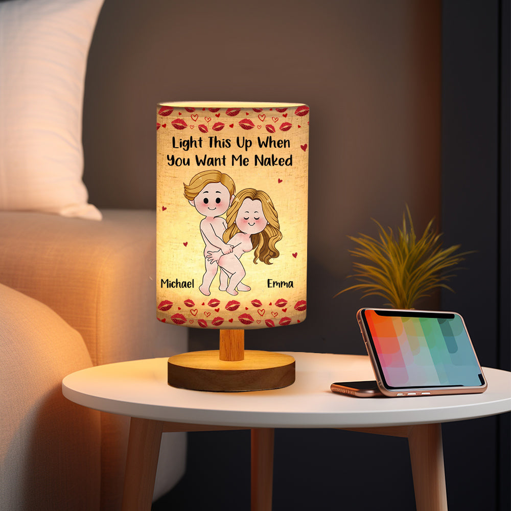 Funny Naughty Gift For Husband/ Wife/ Boyfriend/ Girlfriend... - Personalized Couple Tableside Lamp With Wood Base