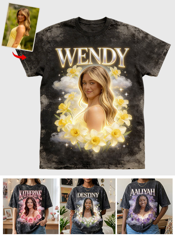 Custom Any Photo Birth Flower - Personalized Birth Month Flower Wash T-Shirt