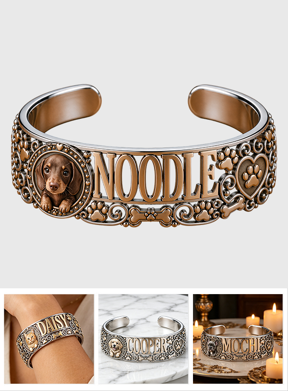 I Love My Dog - Personalized Dog Shaped Cuff Bracelet