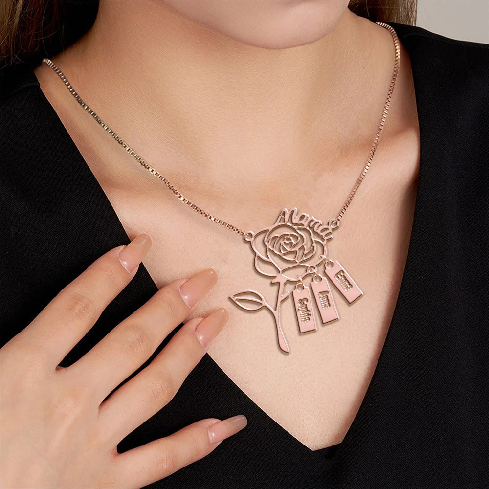 A Rose For Mom - Personalized Mother Necklace with Charms