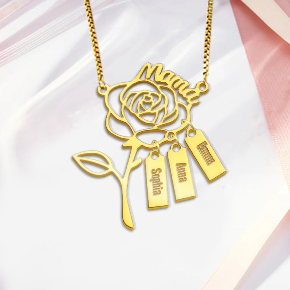 A Rose For Mom - Personalized Mother Necklace with Charms