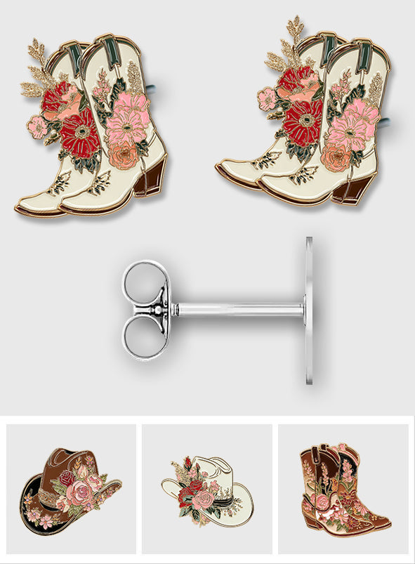 Cowgirl Chic Floral - Personalized Cowgirl Stud Earrings