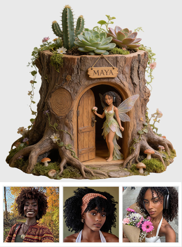 Individuell gestaltete Gartenfee mit Lieblingsblume – personalisierter Acryl-Gartentopf