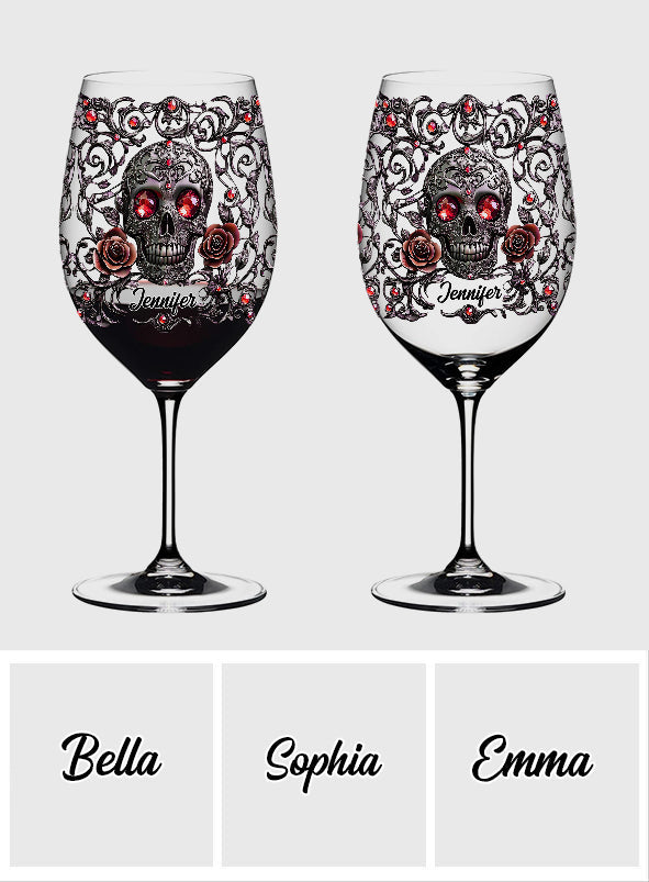 Skull, Wine, & Roses - Personalized Wine Wine Glass With Long Stem