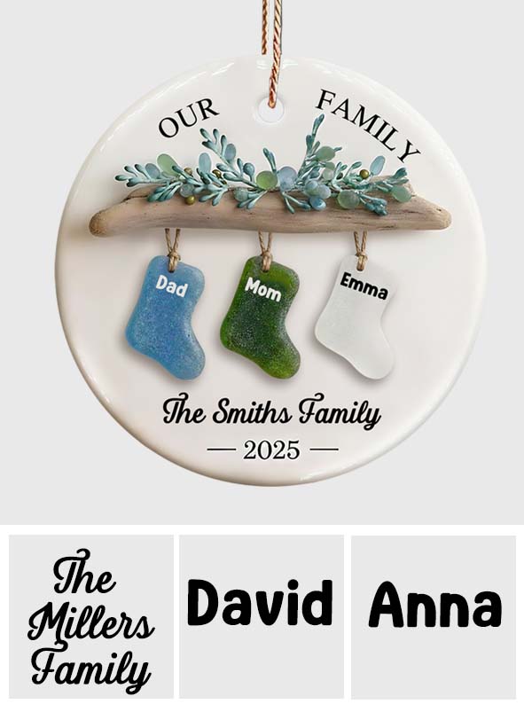 Our Family, Merry Christmas 2025 - Personalized Family Ceramic Circle Ornament