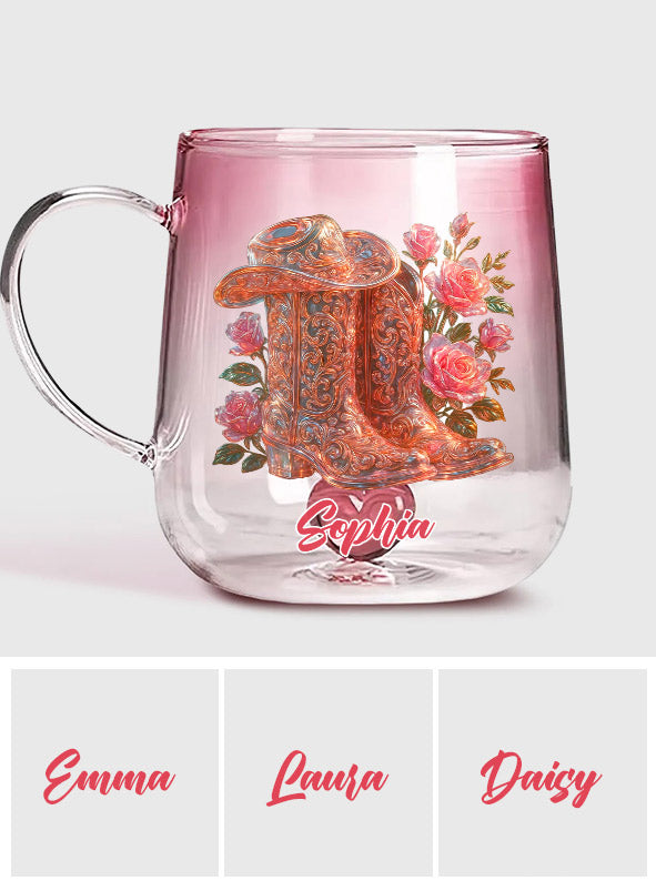 Cowgirl Boots - Personalized Cowgirl Gradient Glass Mug
