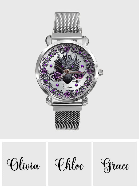 Dragon And Roses - Personalisierte Drachen-Damenhanduhr