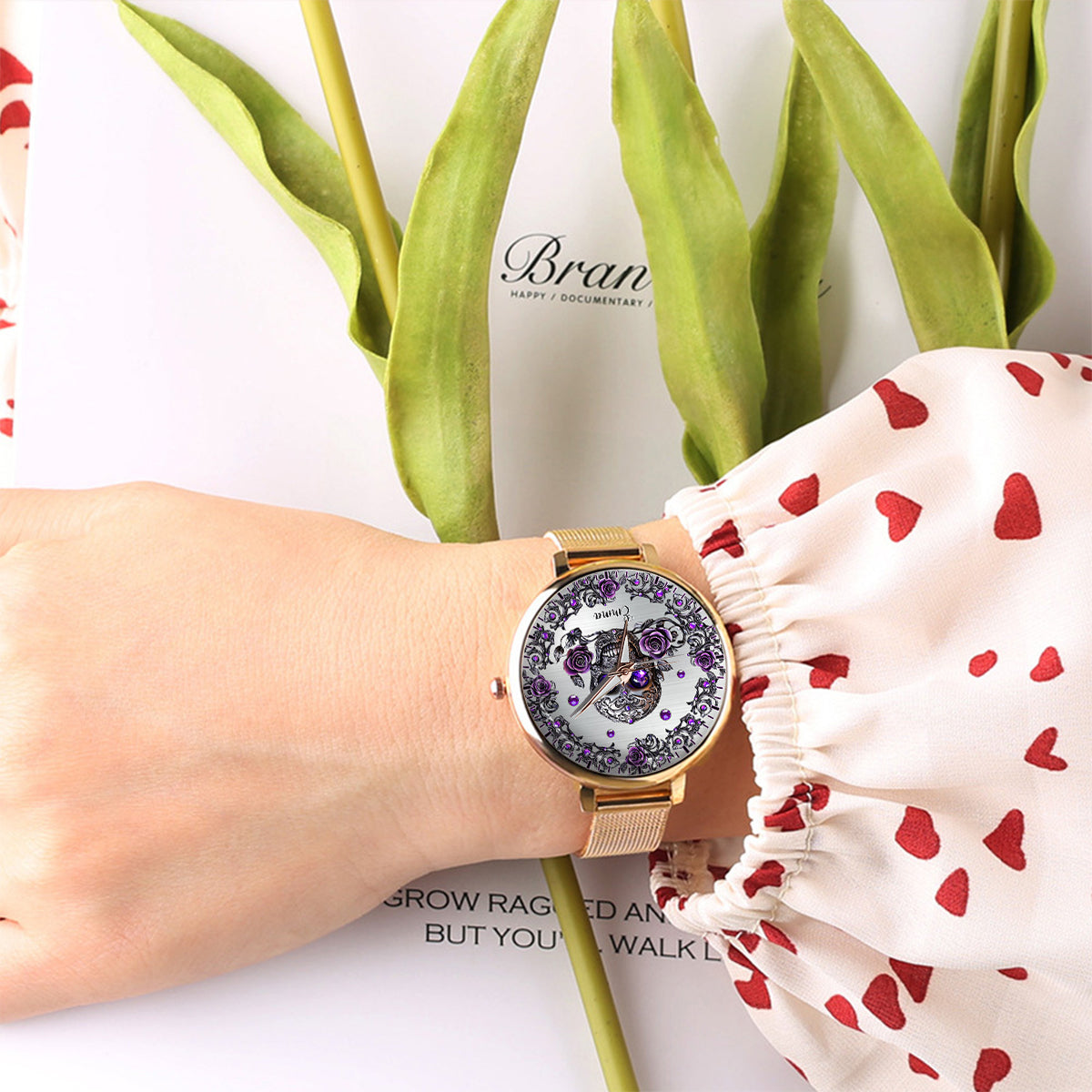Beautiful Skull And Roses - Personalized Skull Women Hand Watch