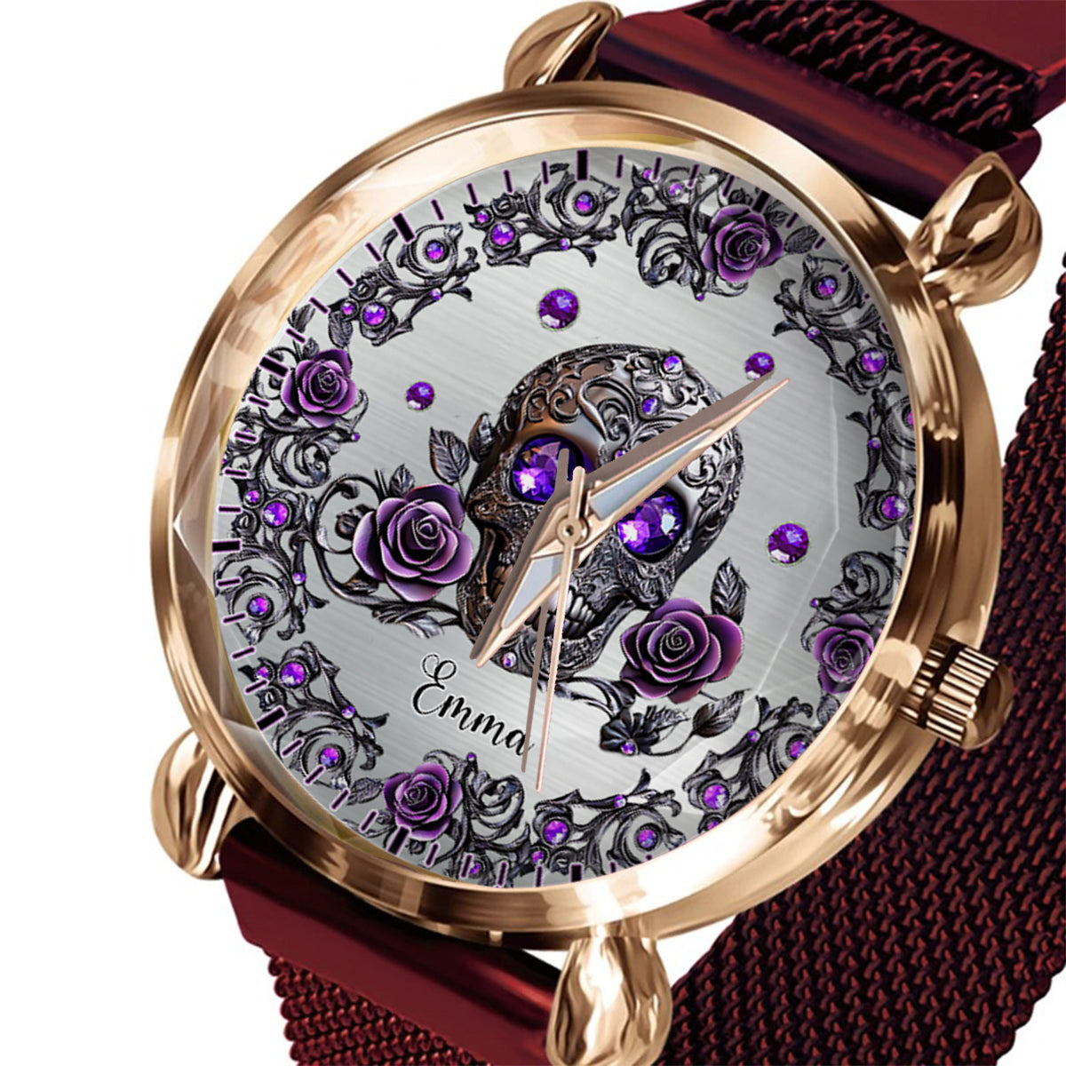 Beautiful Skull And Roses - Personalized Skull Women Hand Watch