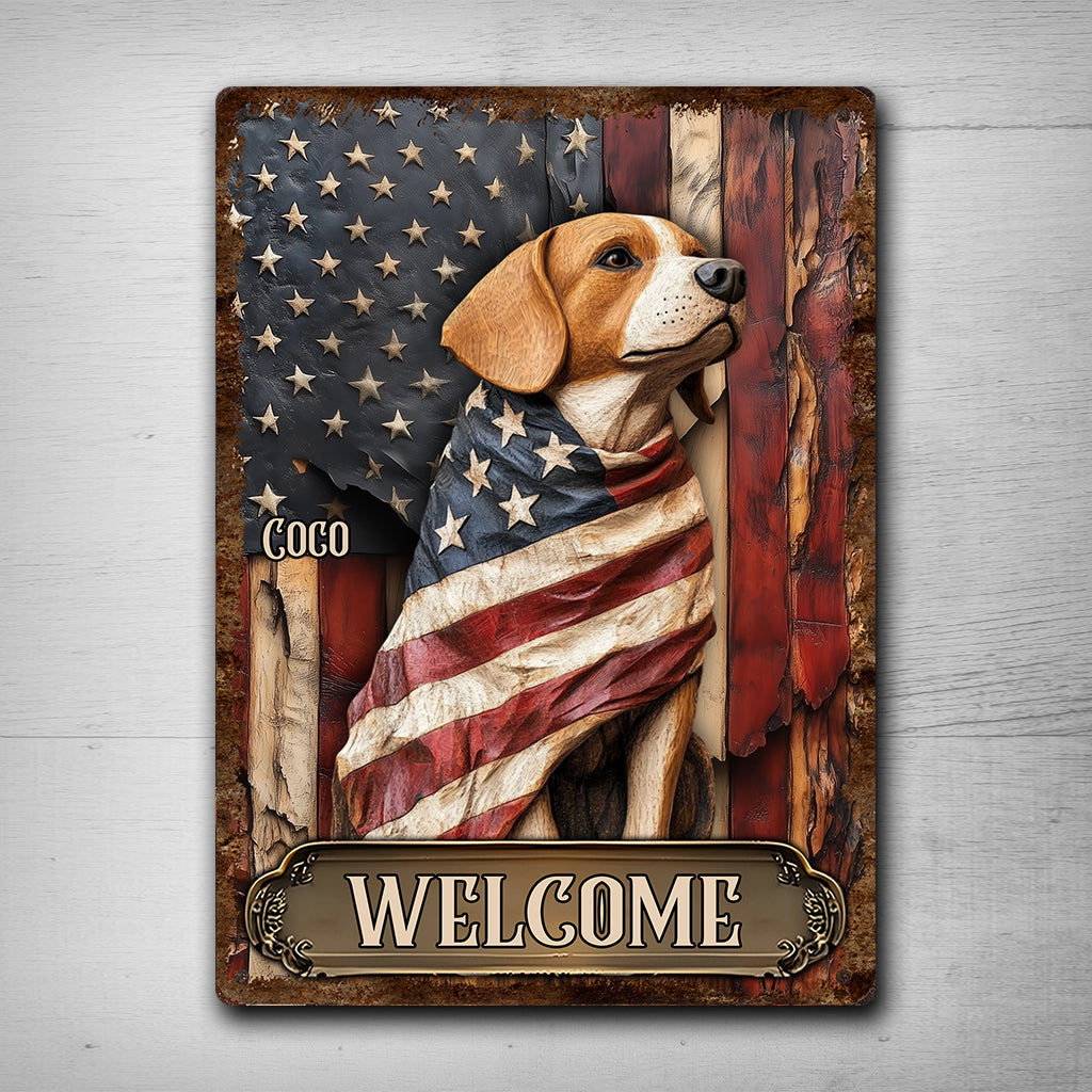 Proud Dog Wrapped in Glory Flag - Personalized Dog Rectangle Metal Sign