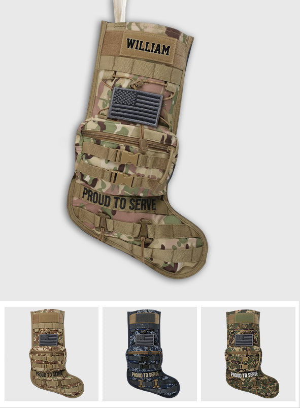 Proud To Serve - Personalized Veteran Shaped Christmas Stocking