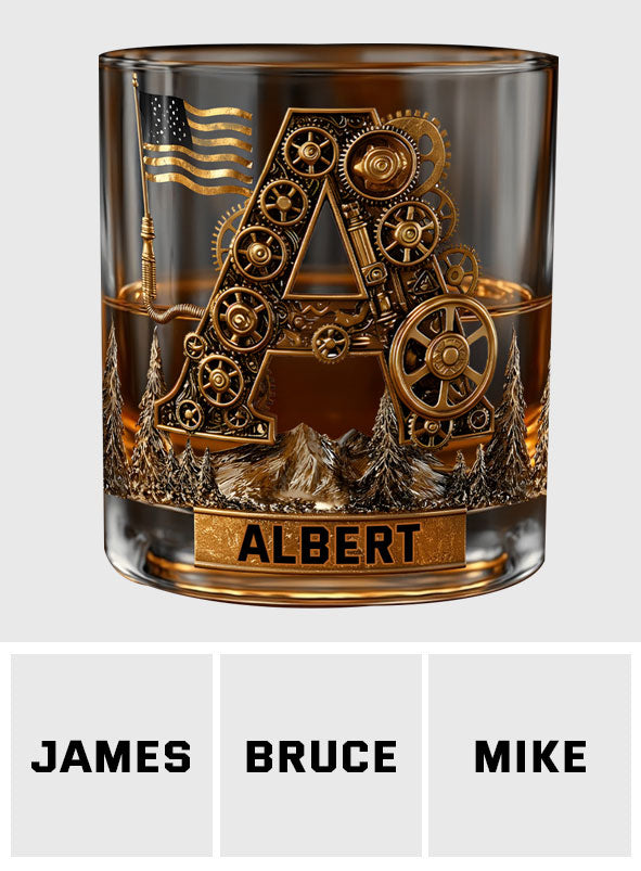 Initial Steampunk Style, Gift For Him - Personalized Mechanic Whiskey Glass