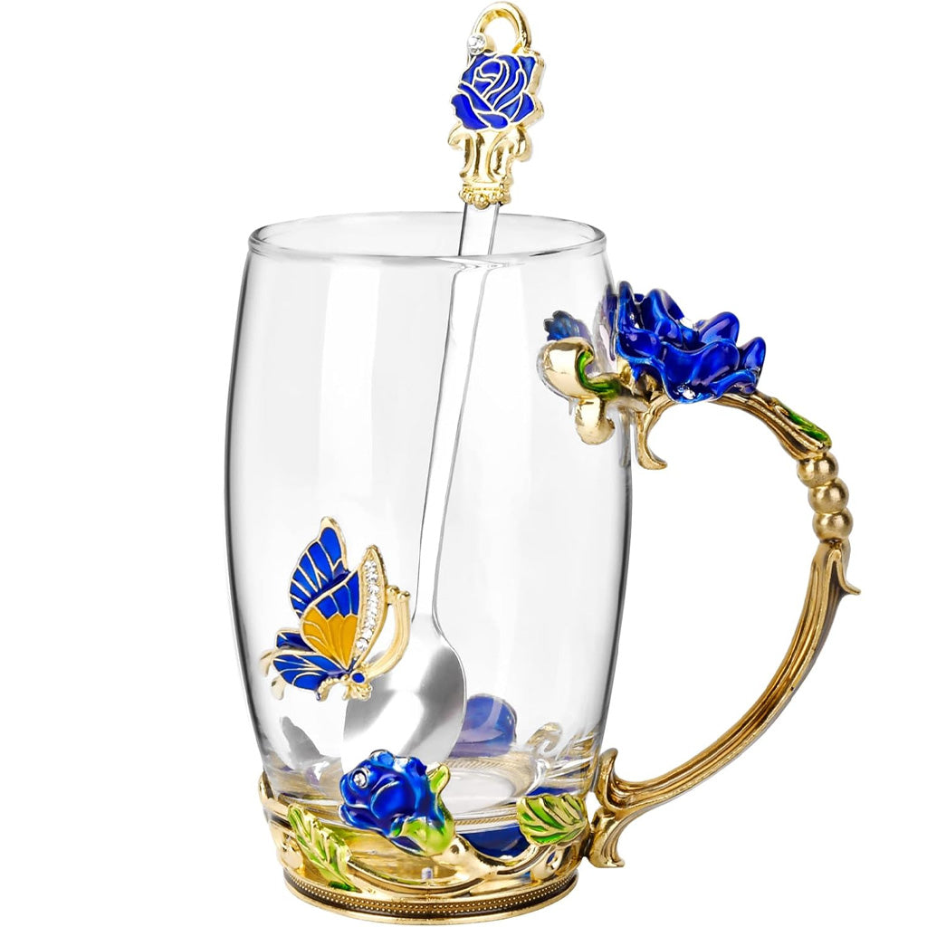 Floral Butterfly Glass Coffee Enamels Mug