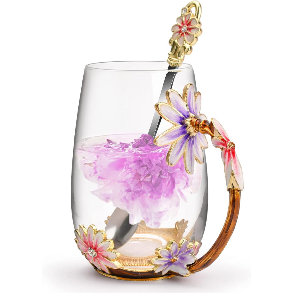 Floral Butterfly Glass Coffee Enamels Mug