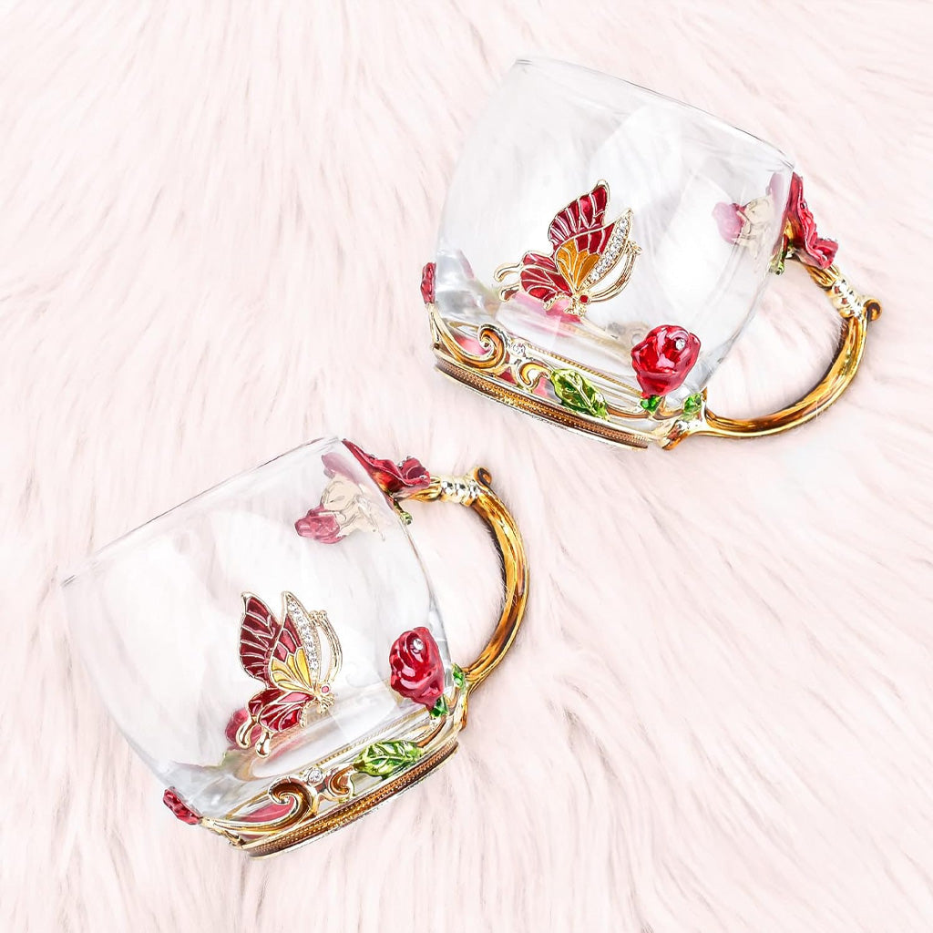Floral Butterfly Glass Coffee Enamels Mug