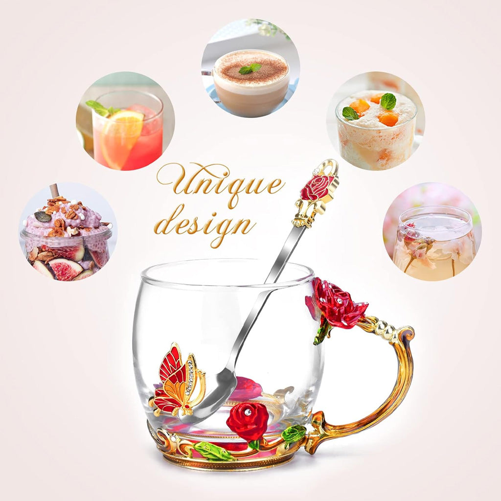 Floral Butterfly Glass Coffee Enamels Mug