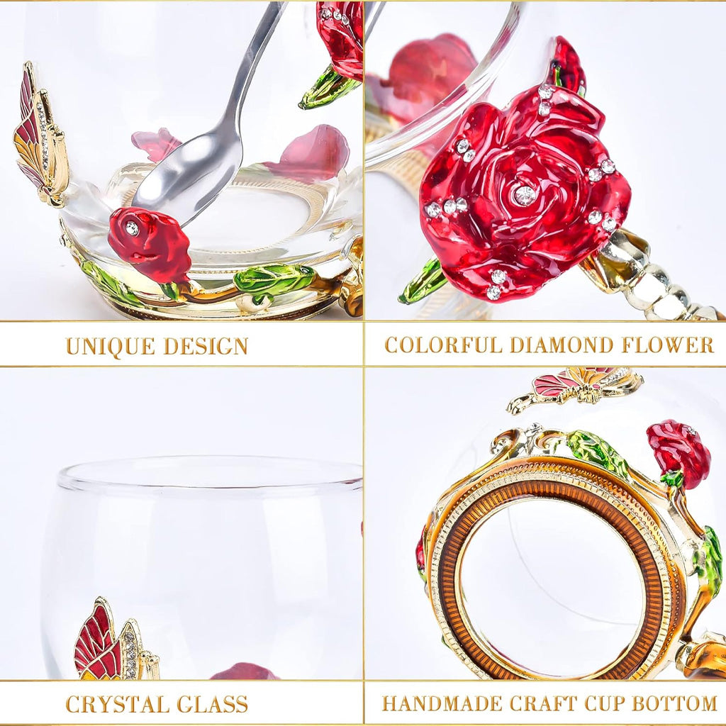 Floral Butterfly Glass Coffee Enamels Mug