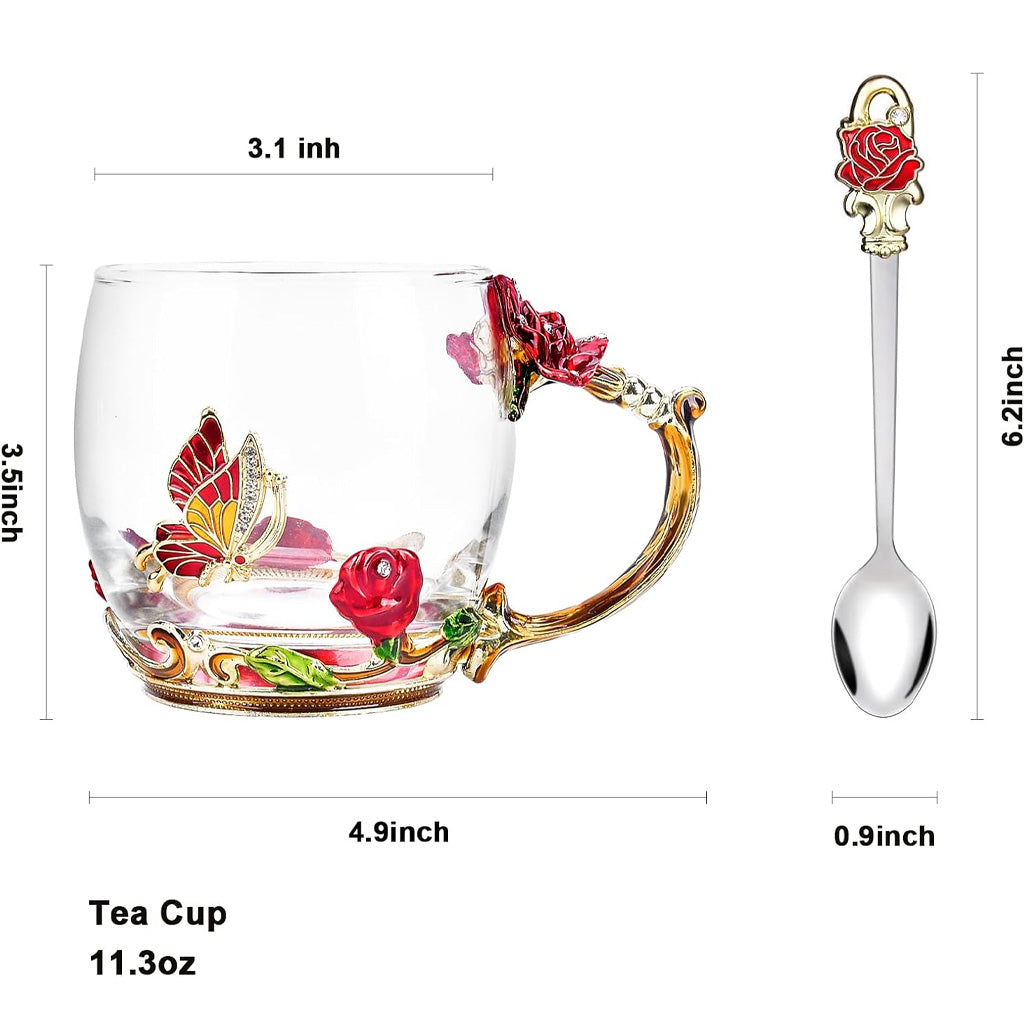 Floral Butterfly Glass Coffee Enamels Mug