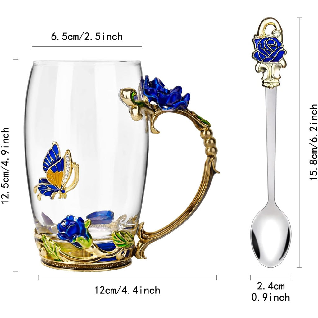 Floral Butterfly Glass Coffee Enamels Mug