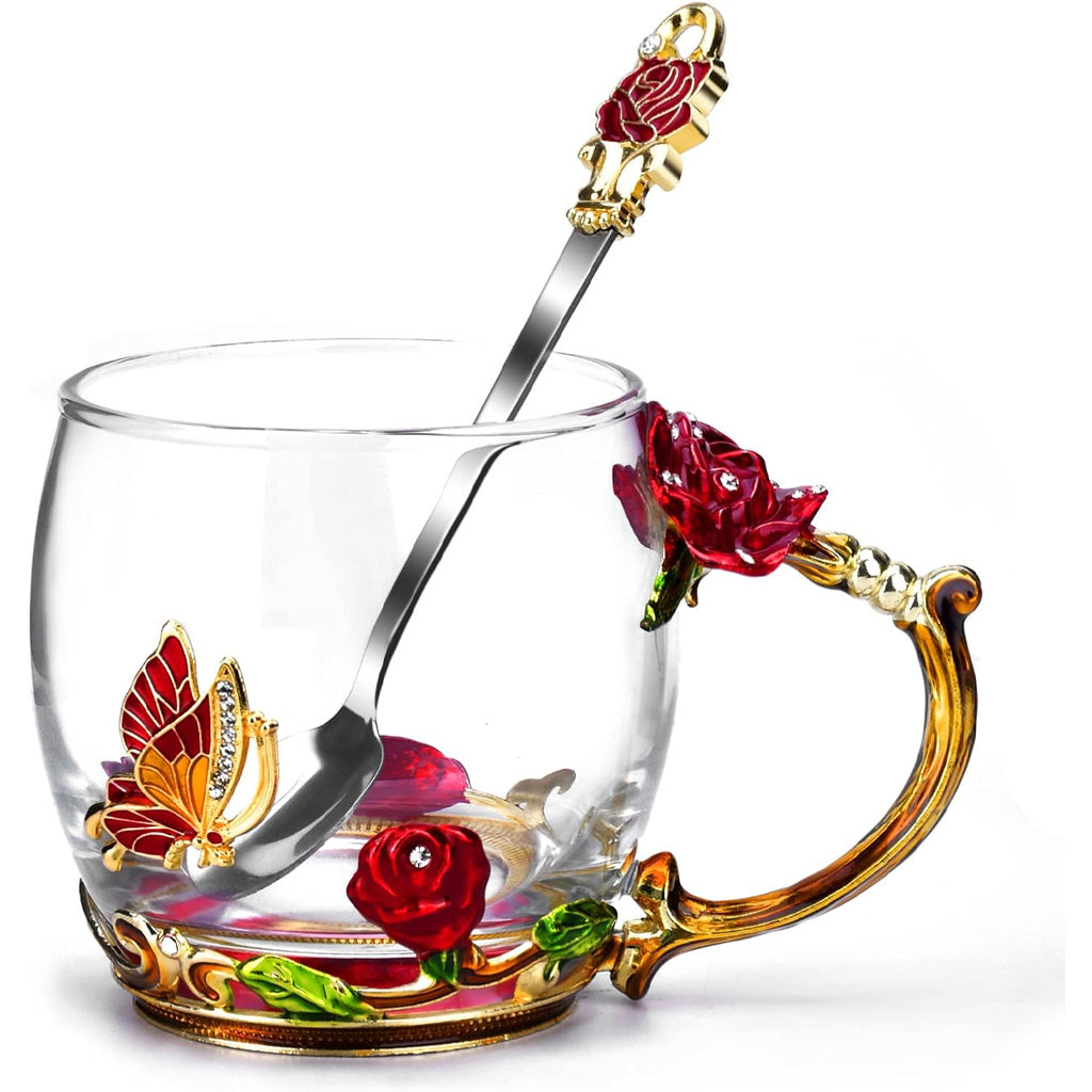 Floral Butterfly Glass Coffee Enamels Mug
