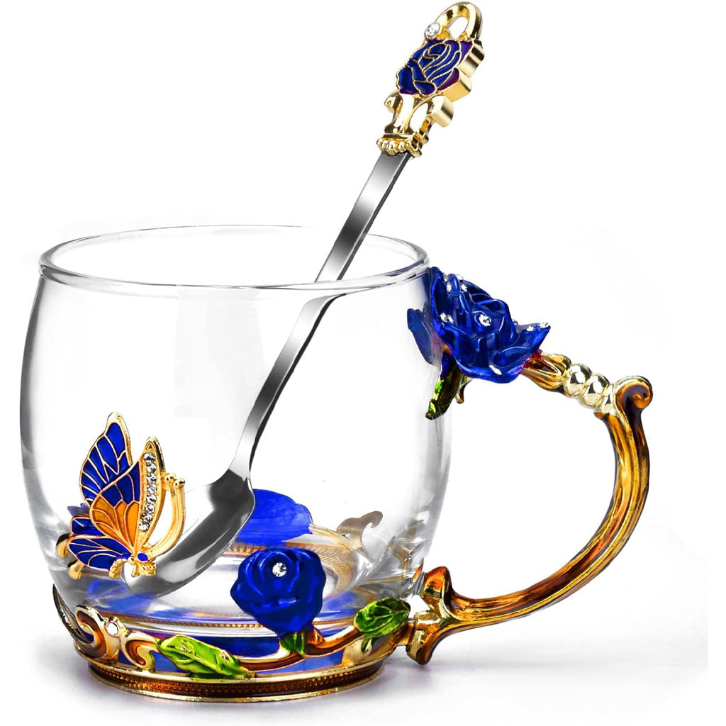 Floral Butterfly Glass Coffee Enamels Mug