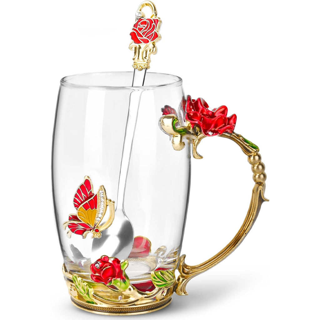 Floral Butterfly Glass Coffee Enamels Mug