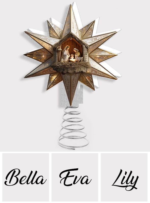 Star Of Bethlehem, Nativity Scene - Personalized Christian LED Light Tree Topper