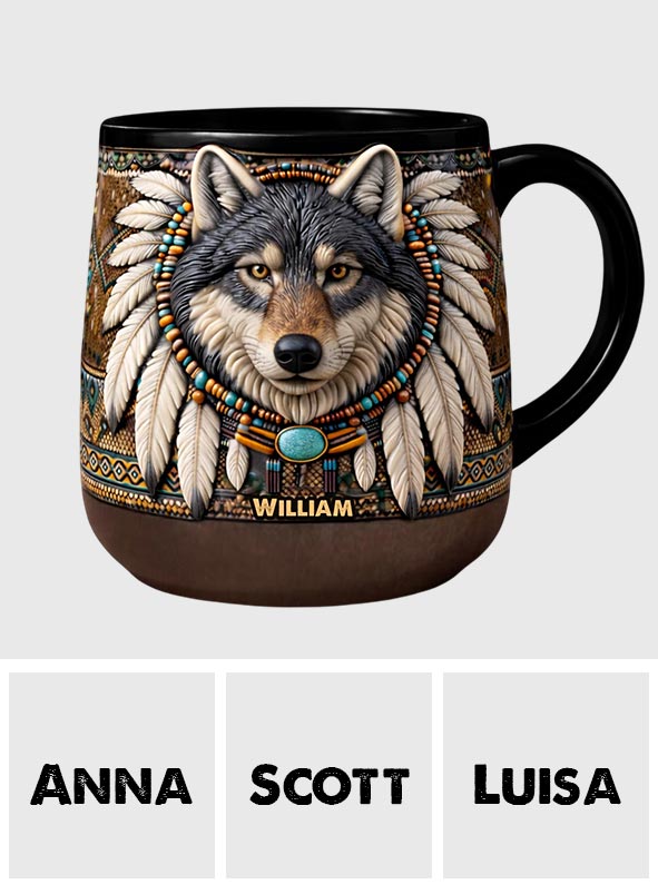 Personalisierter Becher mit Indianermotiv und Wolfsmotiv