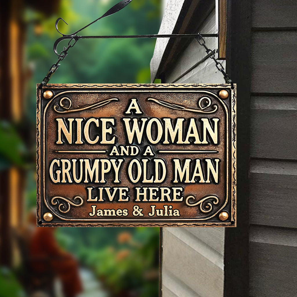 Nice Woman And Old Man - Personalized Husband And Wife Rectangle Metal Sign