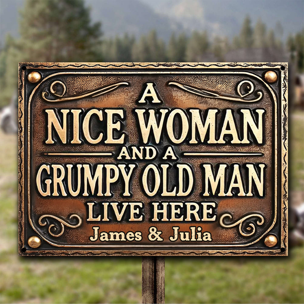 Nice Woman And Old Man - Personalized Husband And Wife Rectangle Metal Sign