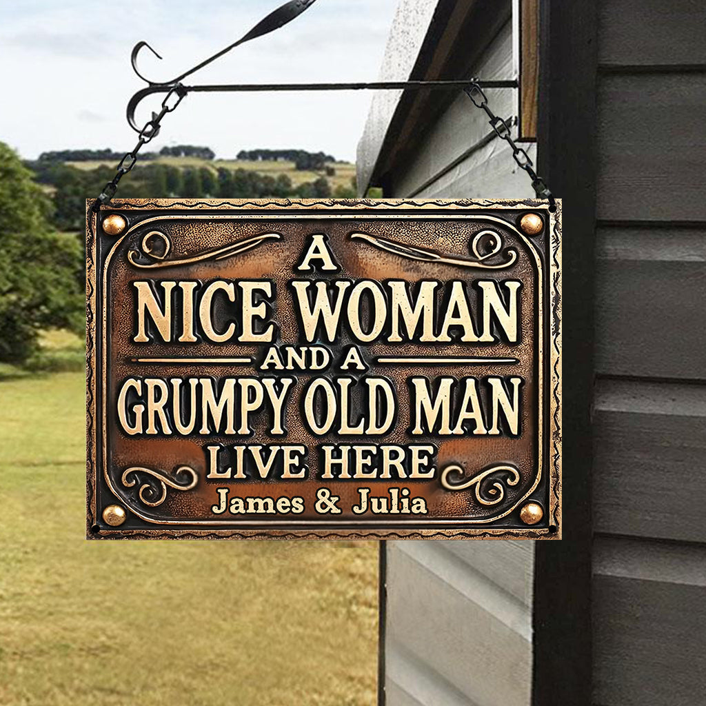 Nice Woman And Old Man - Personalized Husband And Wife Rectangle Metal Sign