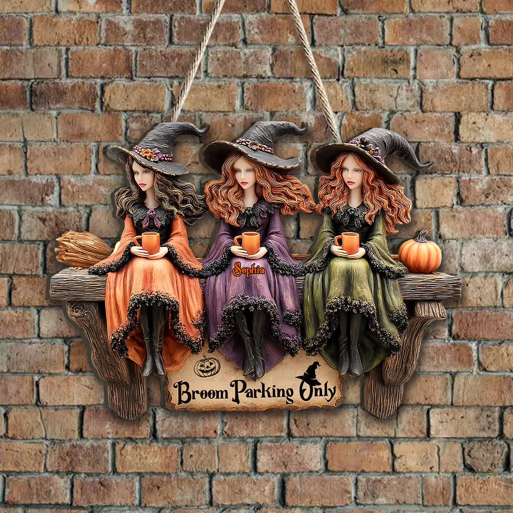 Bloom Parking - Personalized Witch Custom Shaped Wood Sign