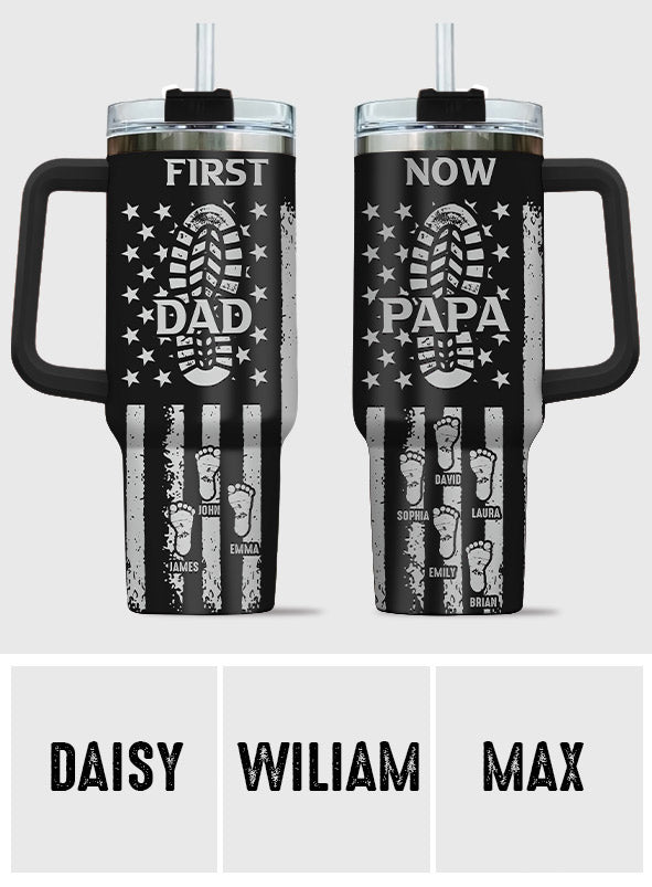 First Dad Now Grandpa - Personalized Grandpa Tumbler With Handle