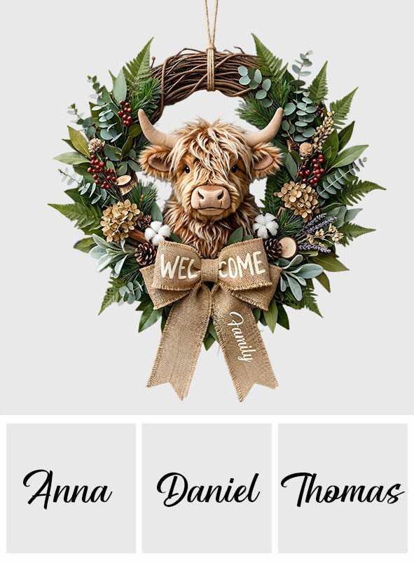 Cute Highland Cow Welcome Sign - Personalized Highland Cow Custom Shaped Wood Sign