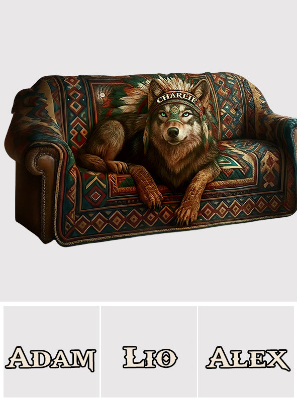 Native American Wolf - Personalized American Indian Quilted Sofa/Couch Cover
