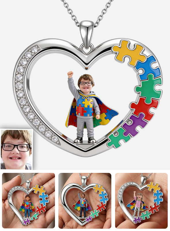 Autism Kid - Personalized Autism Awareness Shaped Metal Pendant Necklace