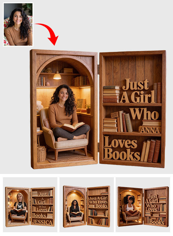 Einfach ein Mädchen, das Bücher liebt – personalisiertes Acryl-Diptychon aus einem Buch