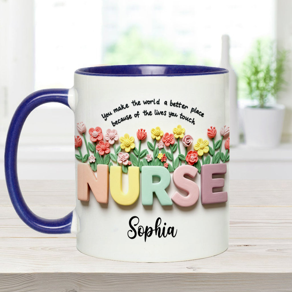 Nursing Is A Work Of Heart - Personalized Nurse Accent Mug