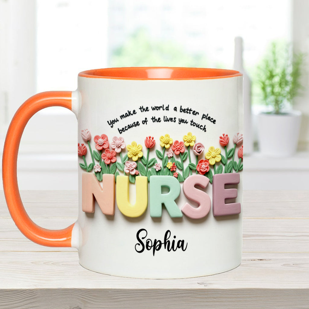 Nursing Is A Work Of Heart - Personalized Nurse Accent Mug