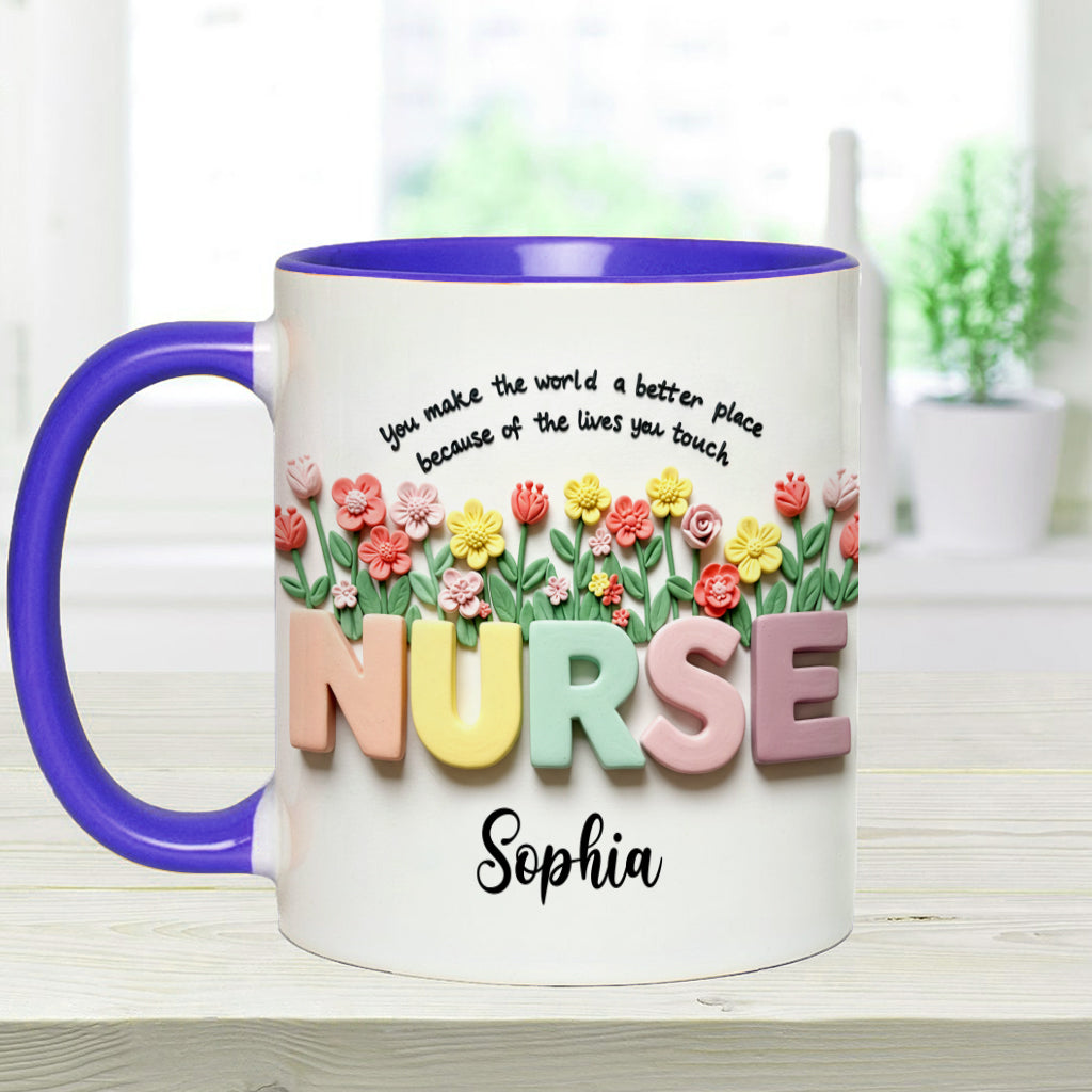 Nursing Is A Work Of Heart - Personalized Nurse Accent Mug
