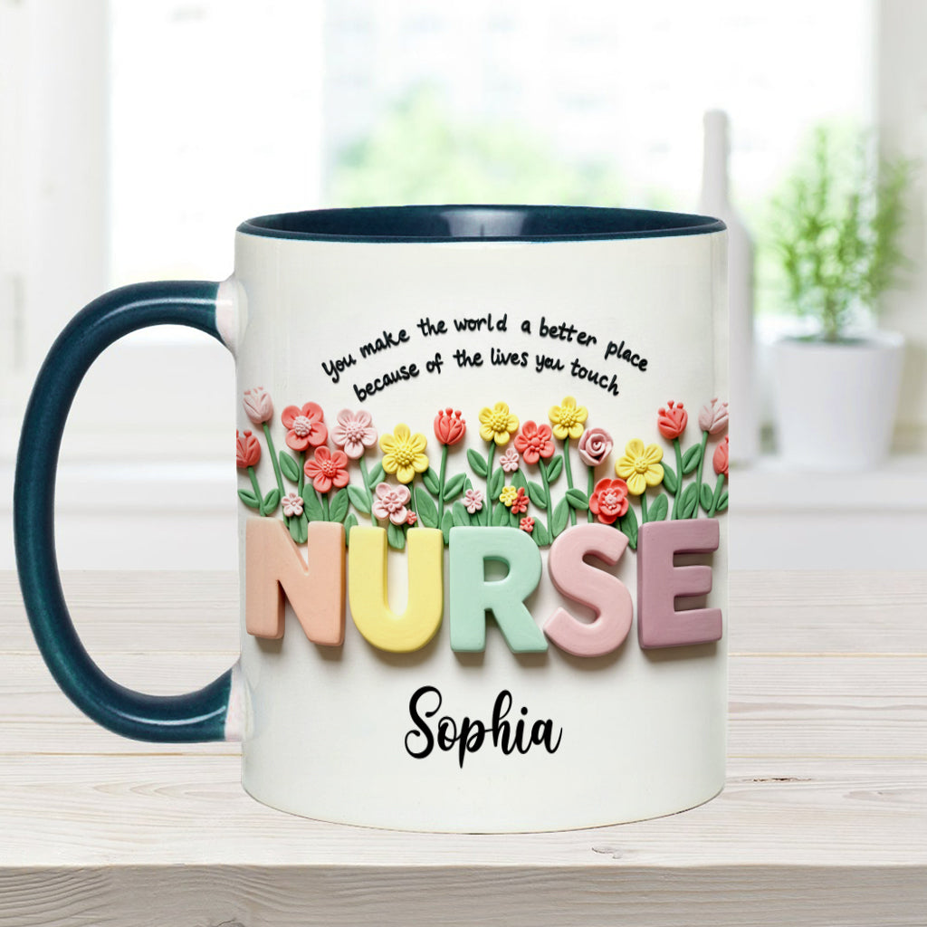 Nursing Is A Work Of Heart - Personalized Nurse Accent Mug