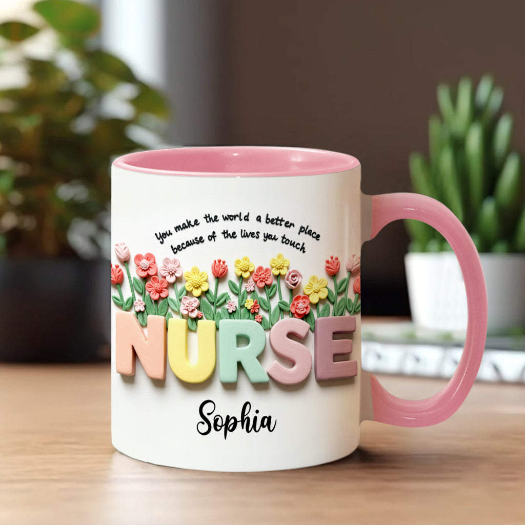 Nursing Is A Work Of Heart - Personalized Nurse Accent Mug